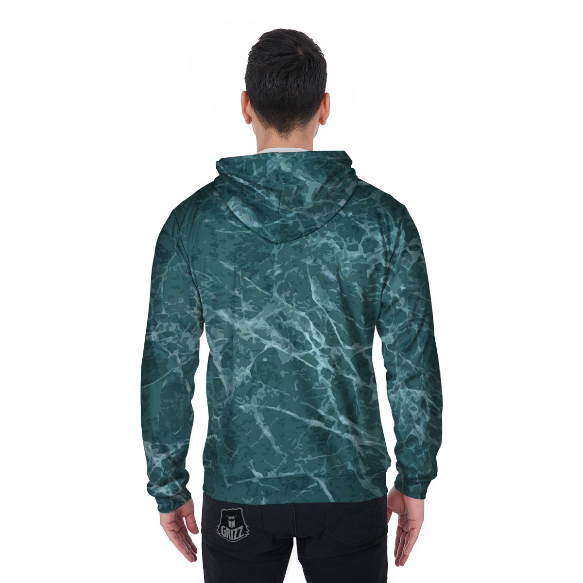 Green Malachite Marble Men's Zip Up Hoodie-grizzshop