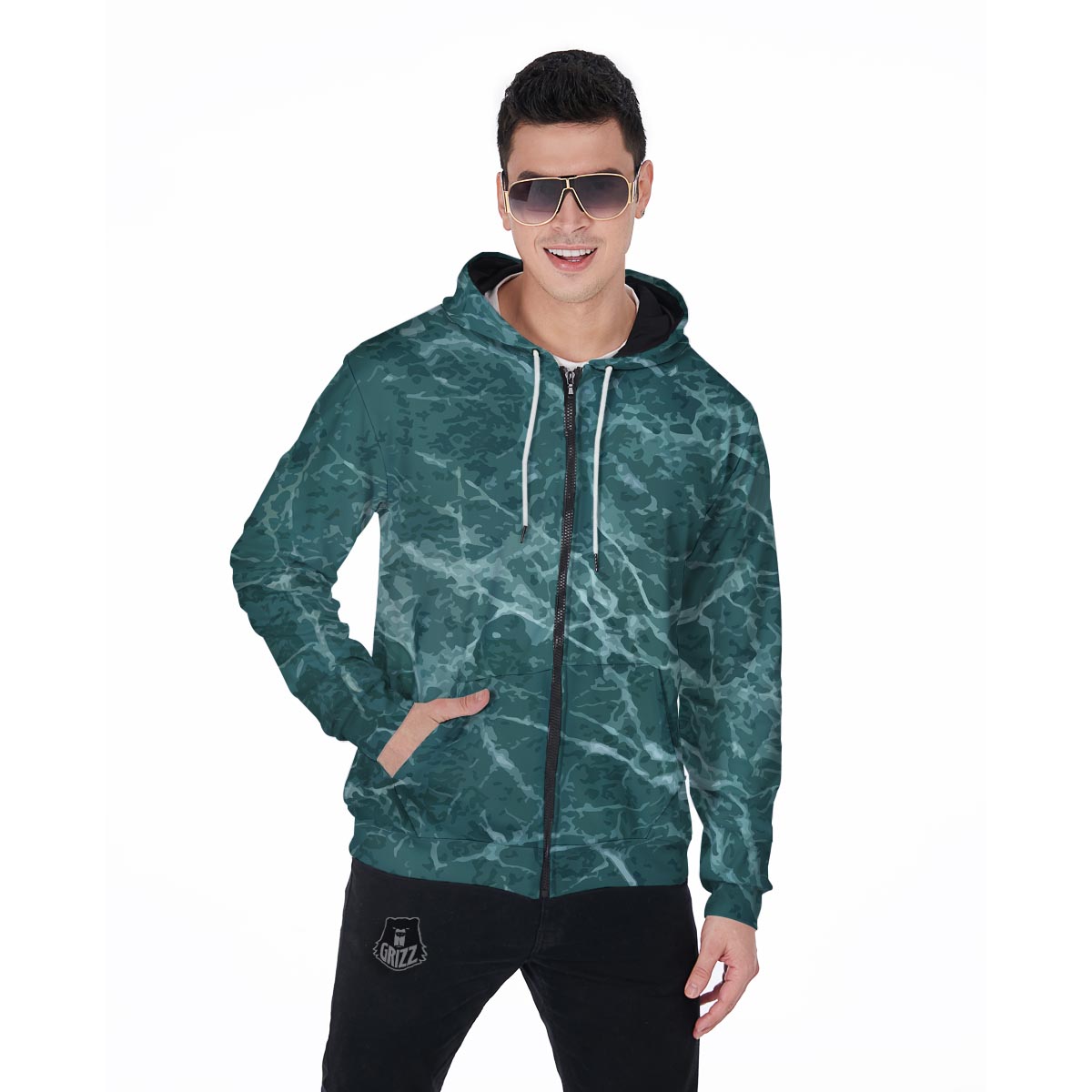Green Malachite Marble Men's Zip Up Hoodie-grizzshop