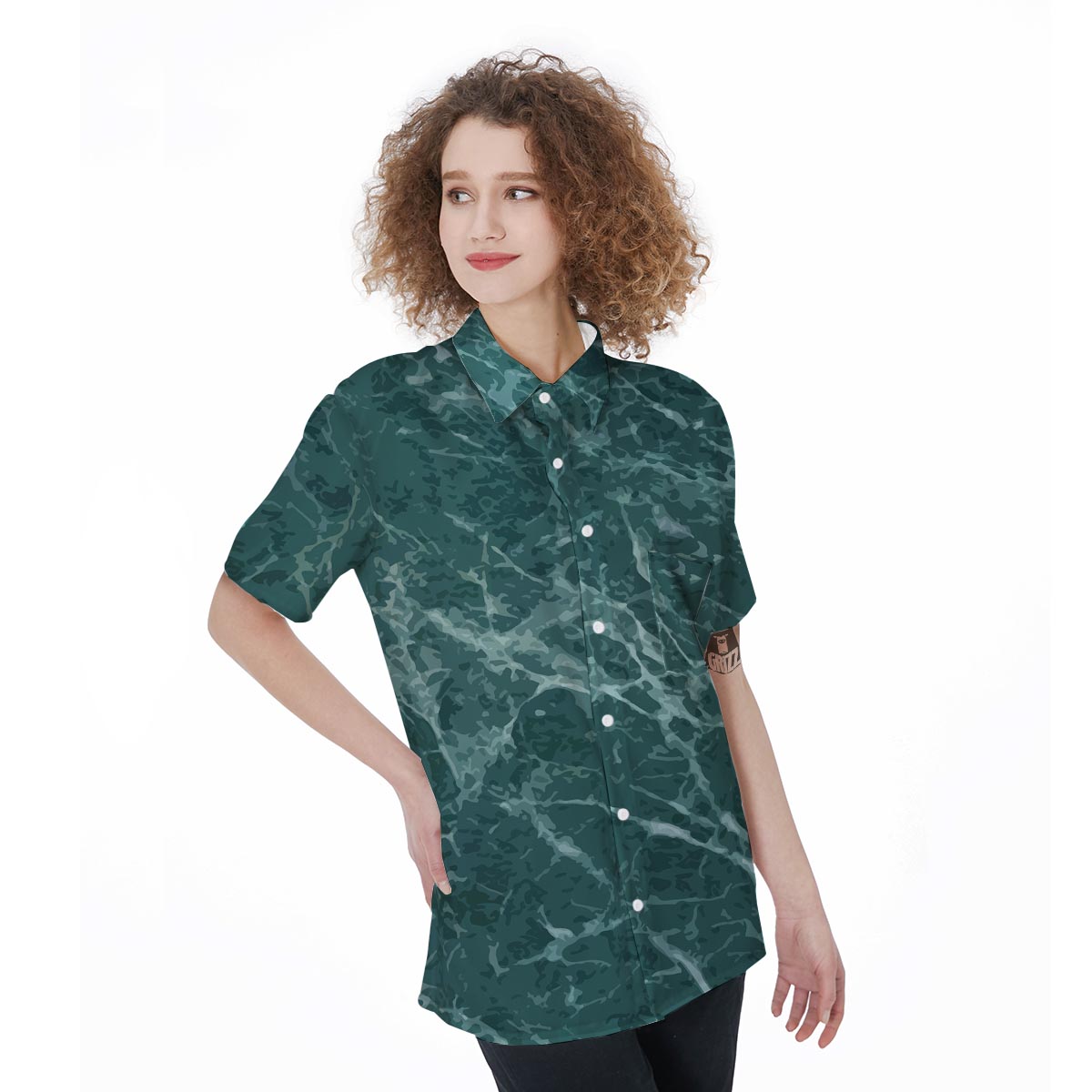 Green Malachite Marble Women's Short Sleeve Shirts-grizzshop