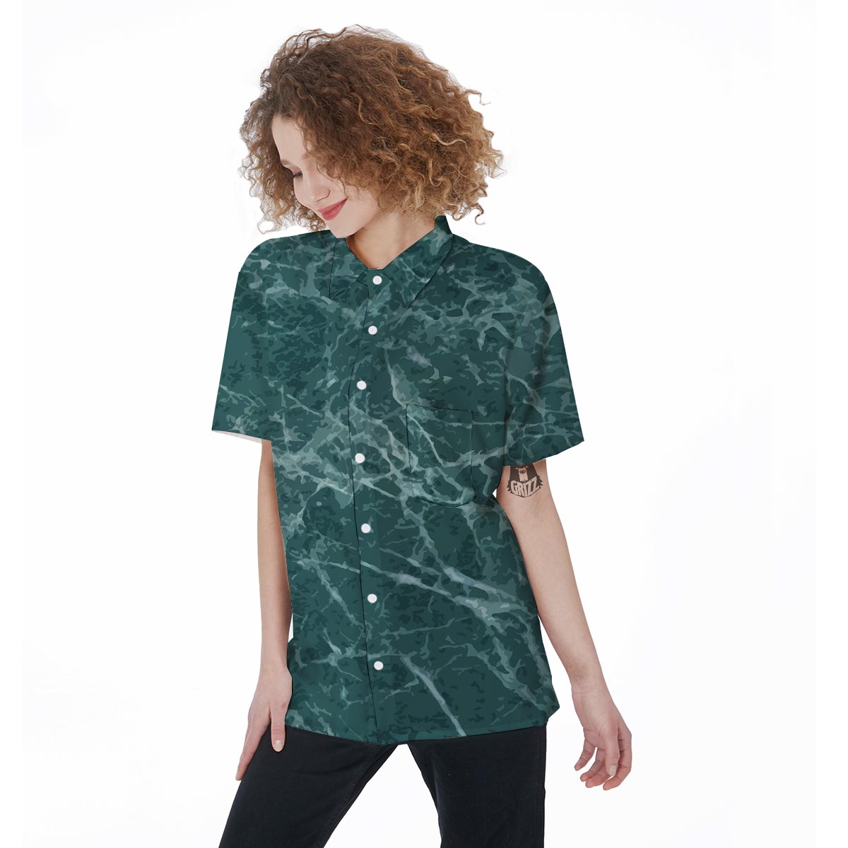 Green Malachite Marble Women's Short Sleeve Shirts-grizzshop