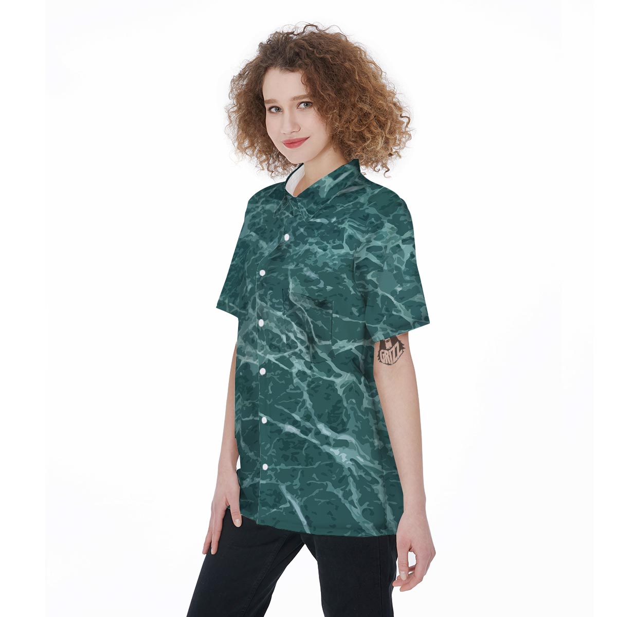 Green Malachite Marble Women's Short Sleeve Shirts-grizzshop