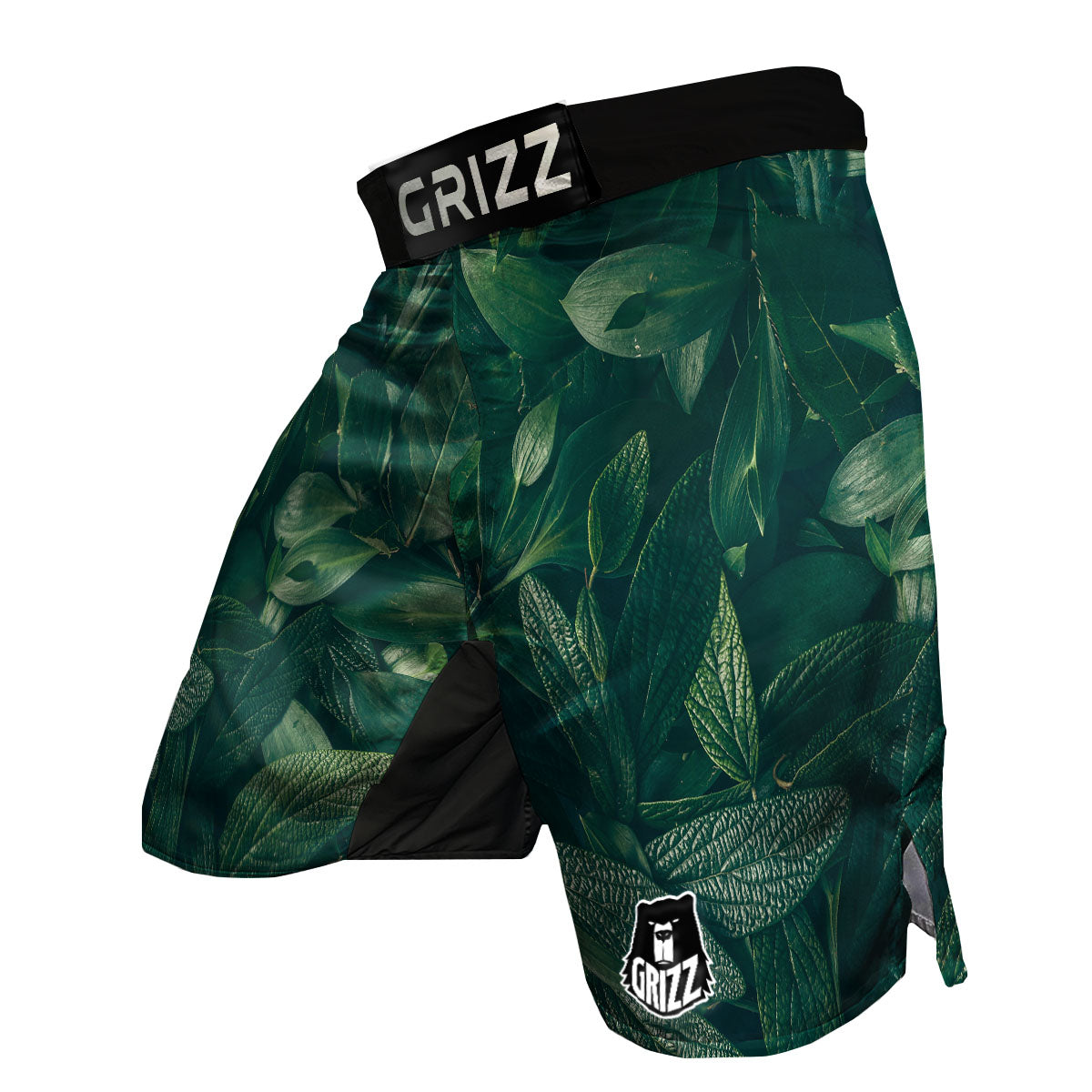 Green Natural Leaf Print MMA Shorts-grizzshop