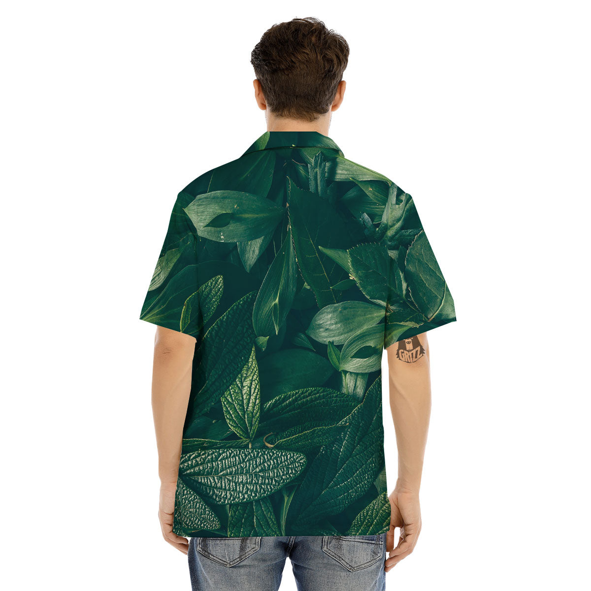 Green Natural Leaf Print Men's Hawaiian Shirt-grizzshop