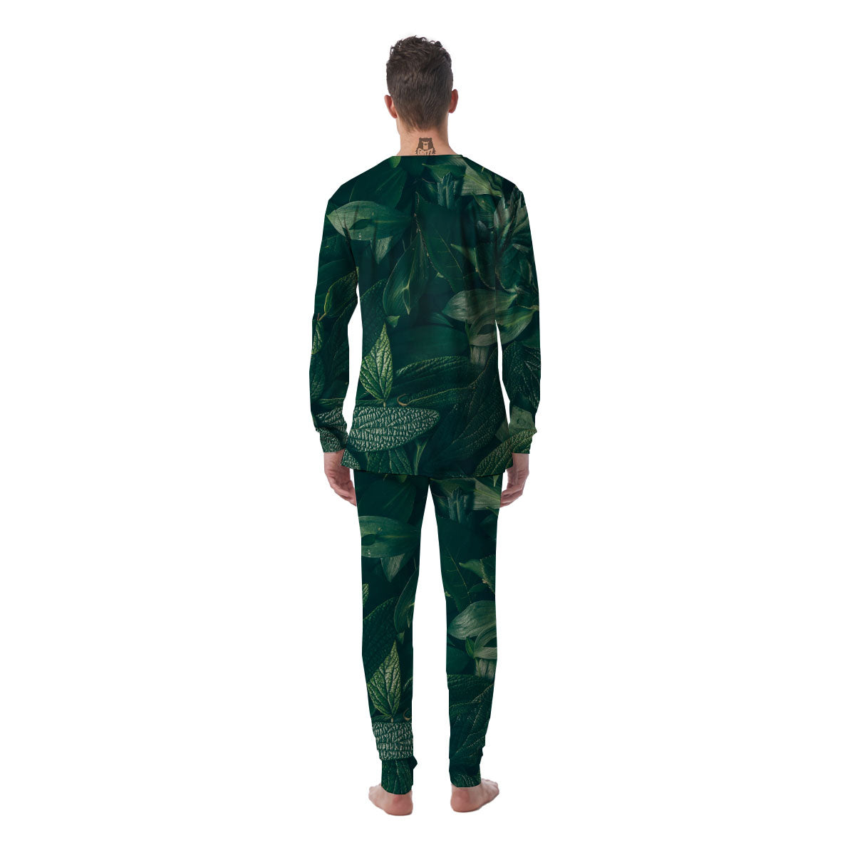Green Natural Leaf Print Men's Pajamas-grizzshop