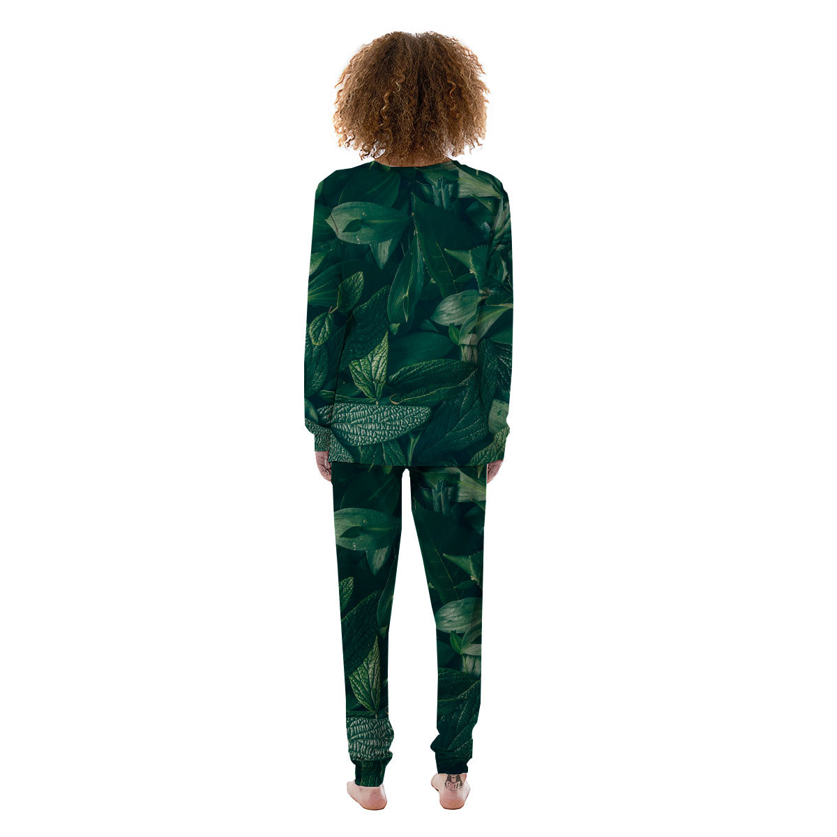 Green Natural Leaf Print Women's Pajamas-grizzshop