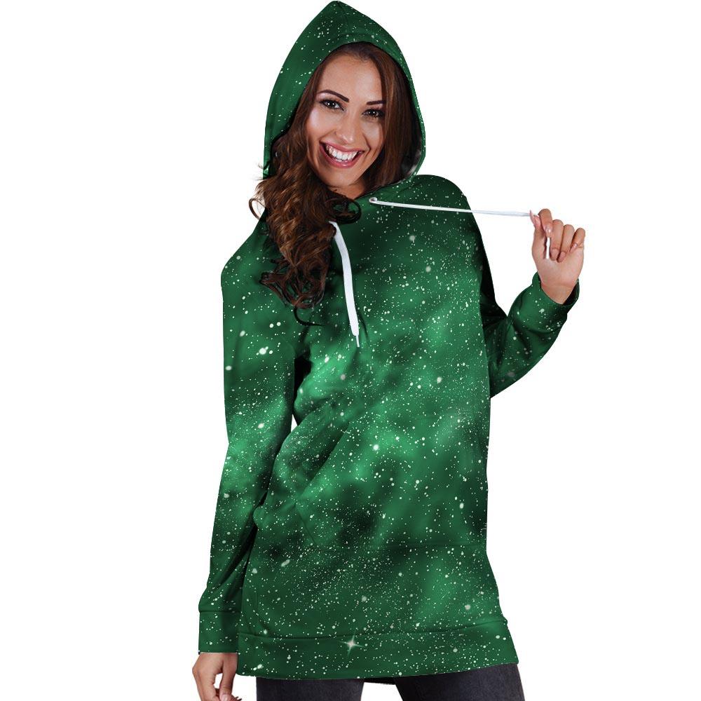 Green Nebula Galaxy Hoodie Dress-grizzshop