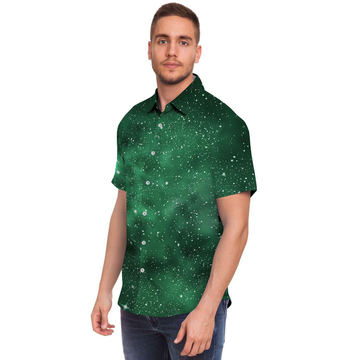 Green Nebula Galaxy Men's Short Sleeve Shirt-grizzshop