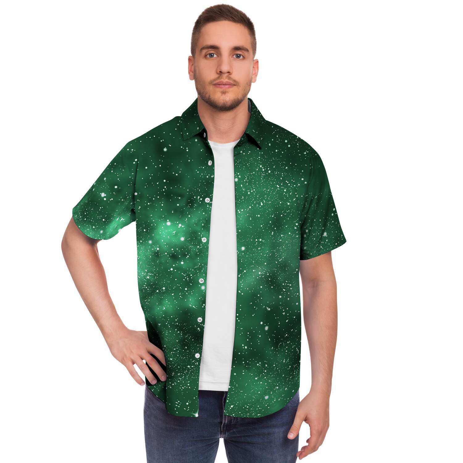 Green Nebula Galaxy Men's Short Sleeve Shirt-grizzshop