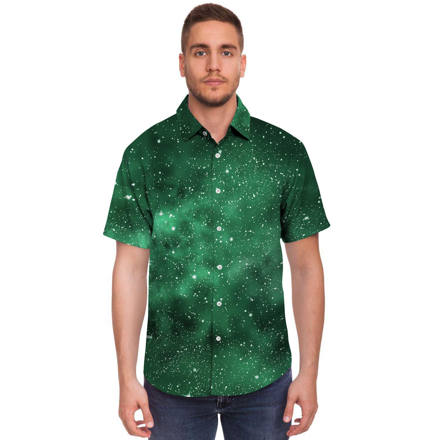 Green Nebula Galaxy Men's Short Sleeve Shirt-grizzshop