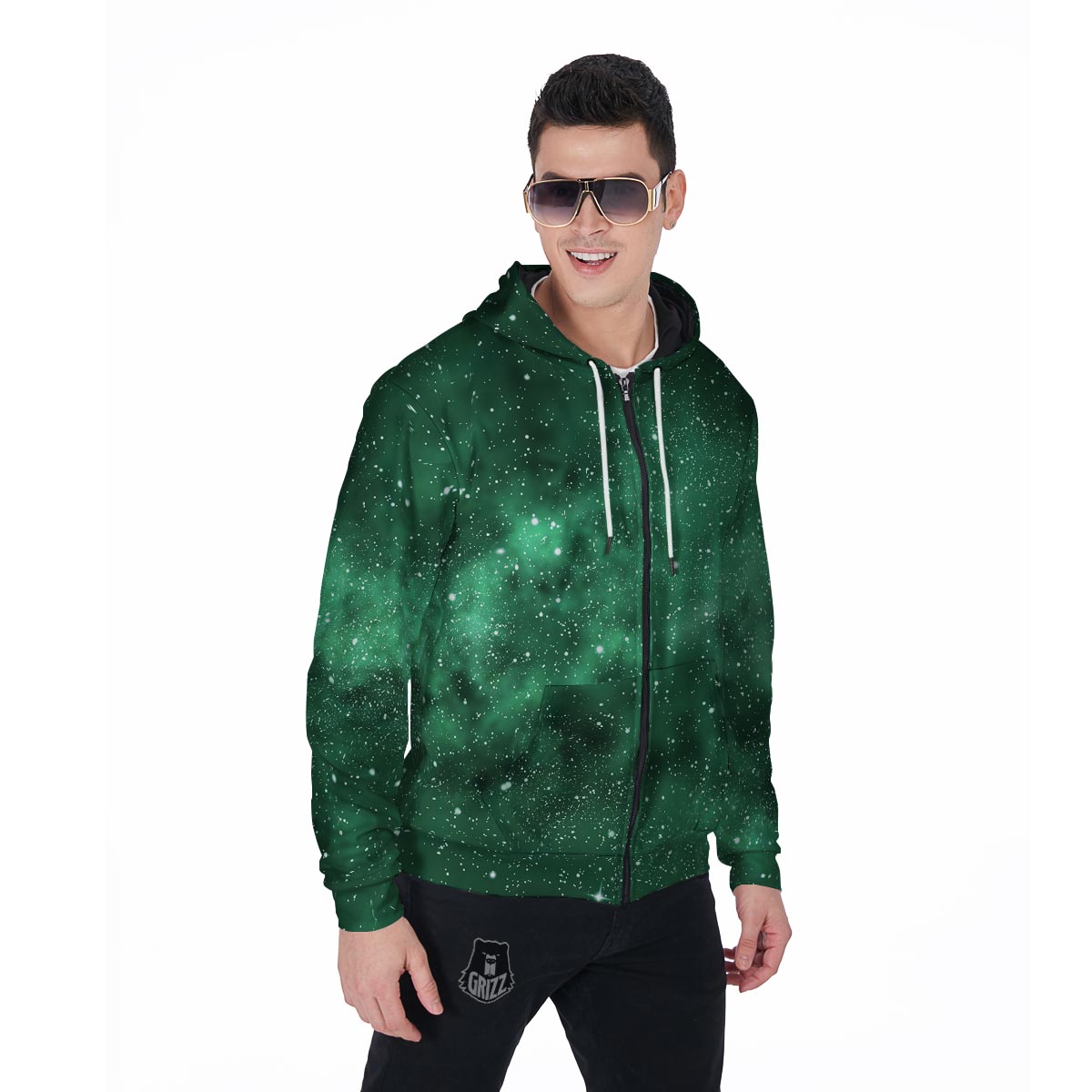 Green Nebula Galaxy Men's Zip Up Hoodie-grizzshop