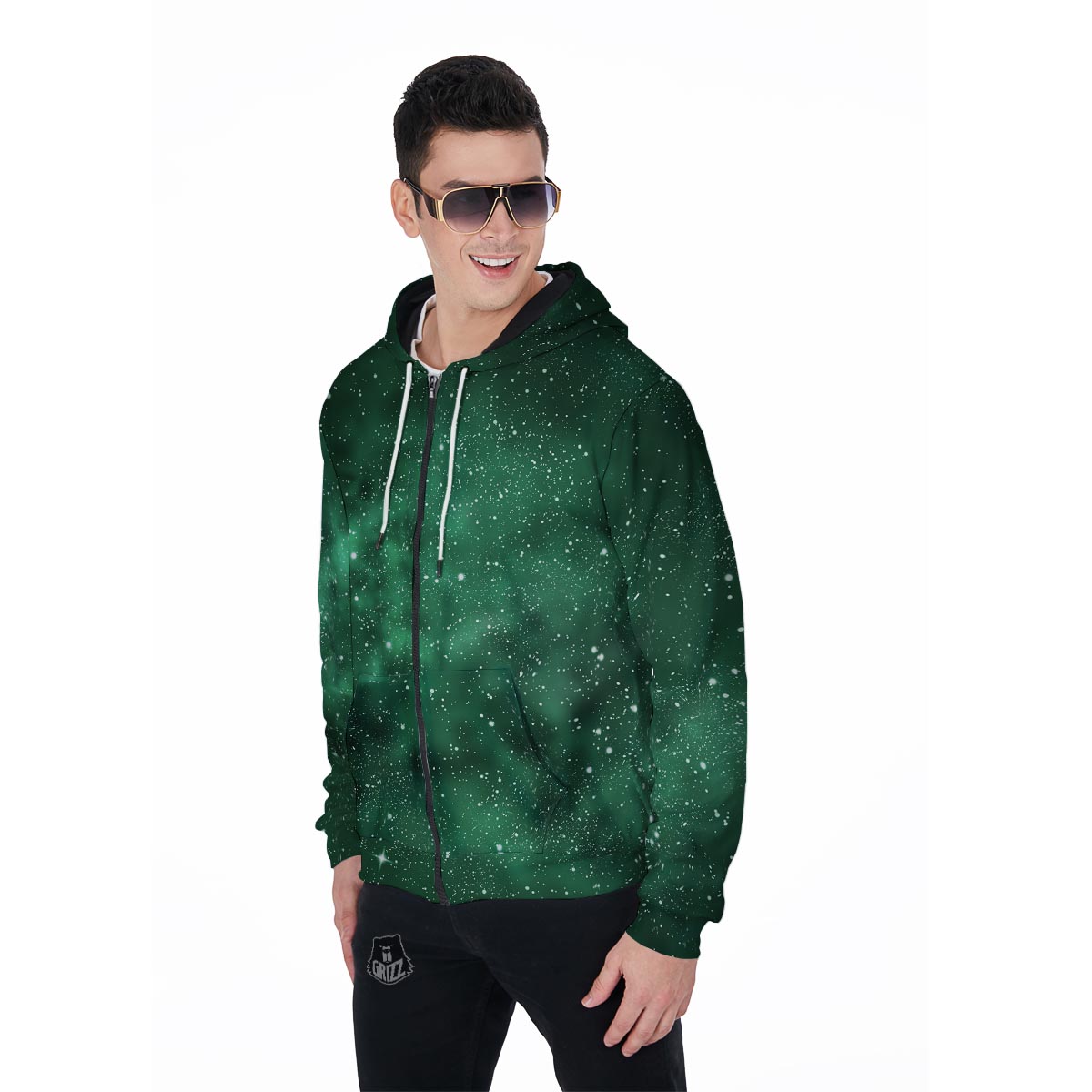 Green Nebula Galaxy Men's Zip Up Hoodie-grizzshop