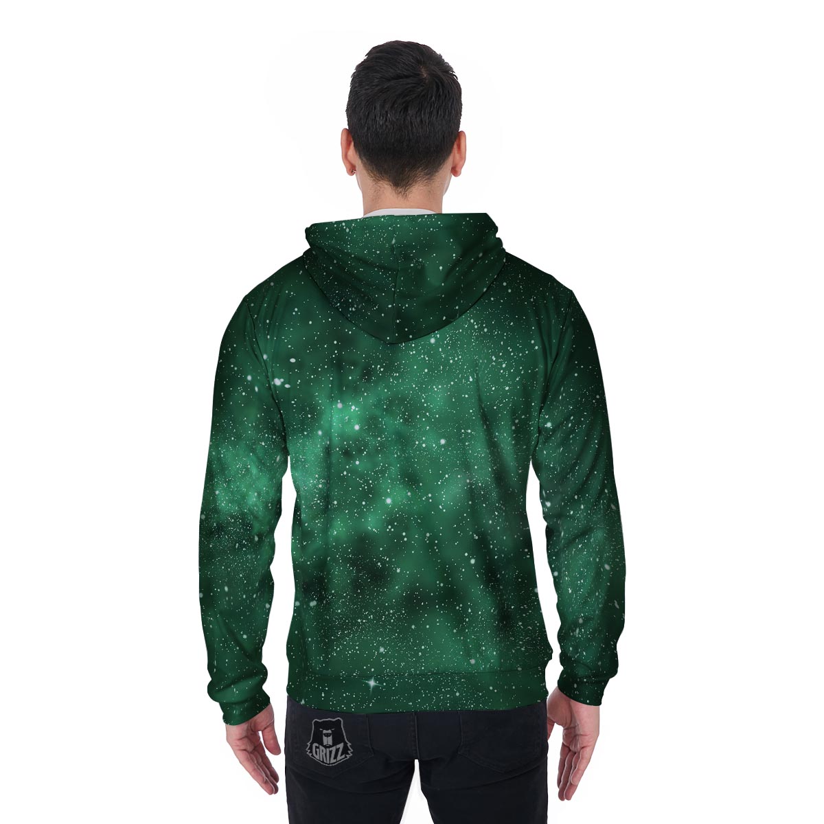 Green Nebula Galaxy Men's Zip Up Hoodie-grizzshop