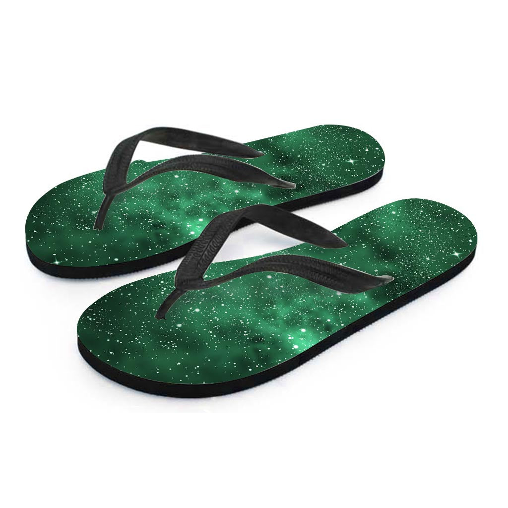 Green Nebula Galaxy Women's Flip Flops-grizzshop