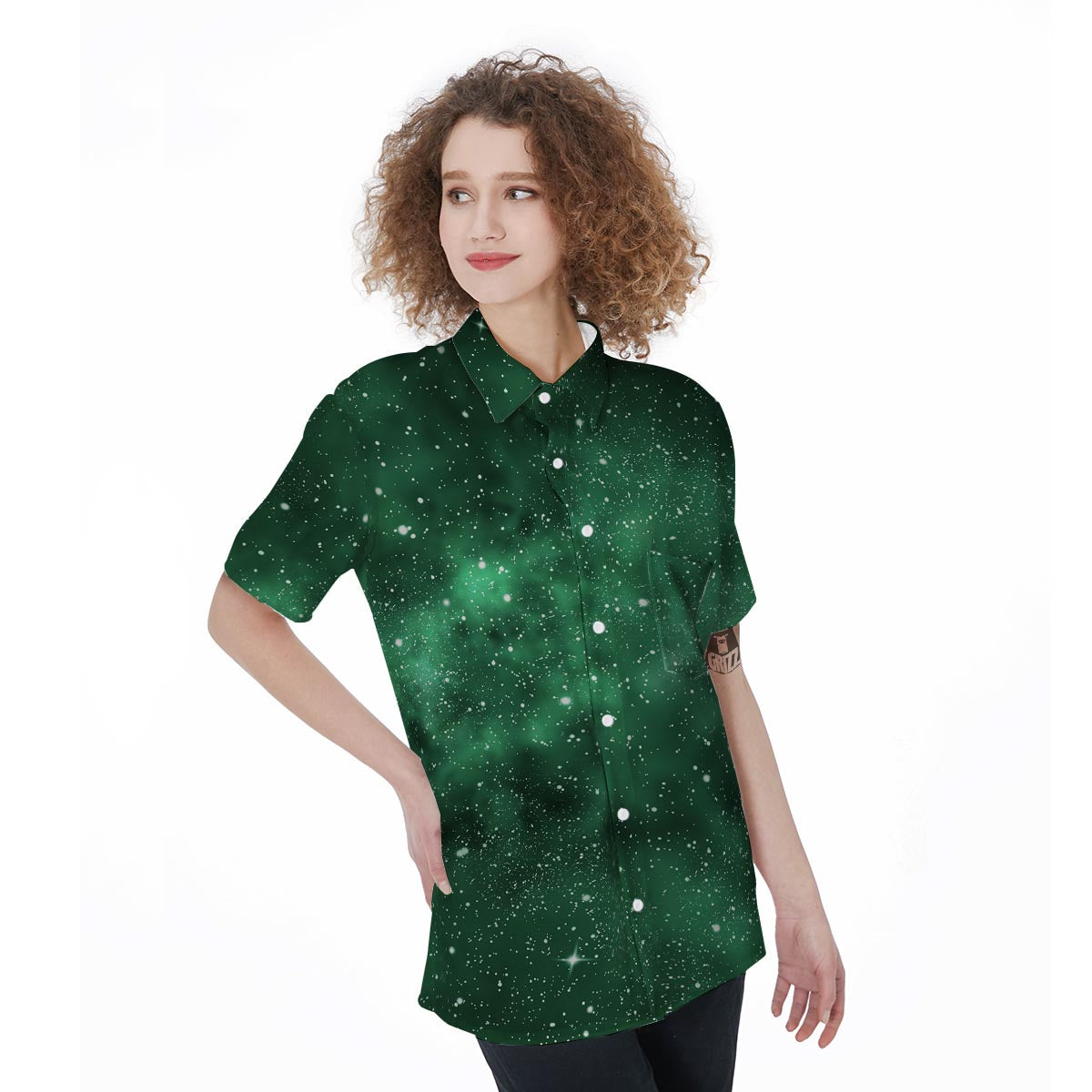 Green Nebula Galaxy Women's Short Sleeve Shirts-grizzshop