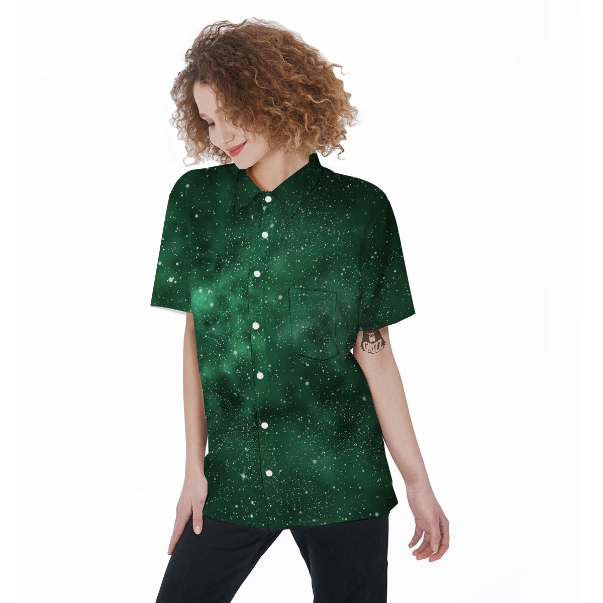 Green Nebula Galaxy Women's Short Sleeve Shirts-grizzshop