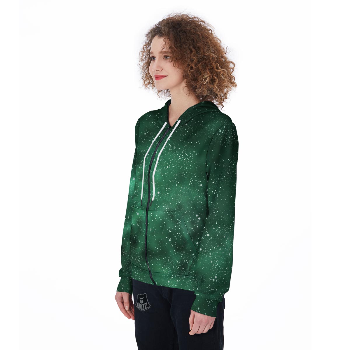 Green Nebula Galaxy Women's Zip Up Hoodie-grizzshop