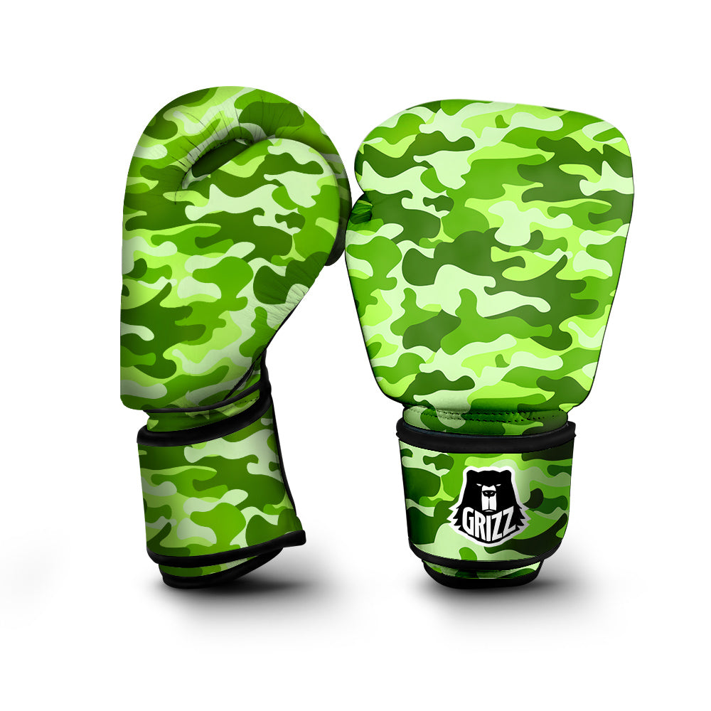 Green Neon Camo And Camouflage Print Boxing Gloves-grizzshop