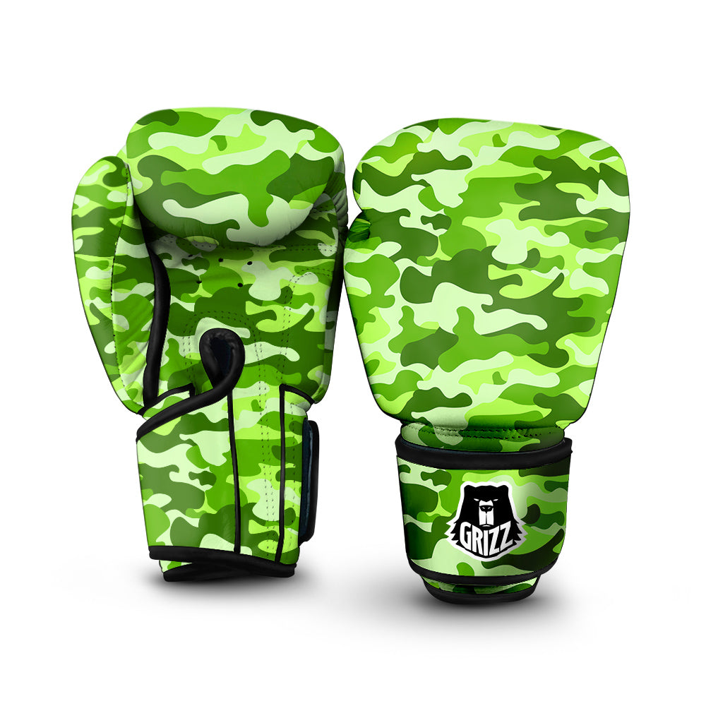 Green Neon Camo And Camouflage Print Boxing Gloves-grizzshop