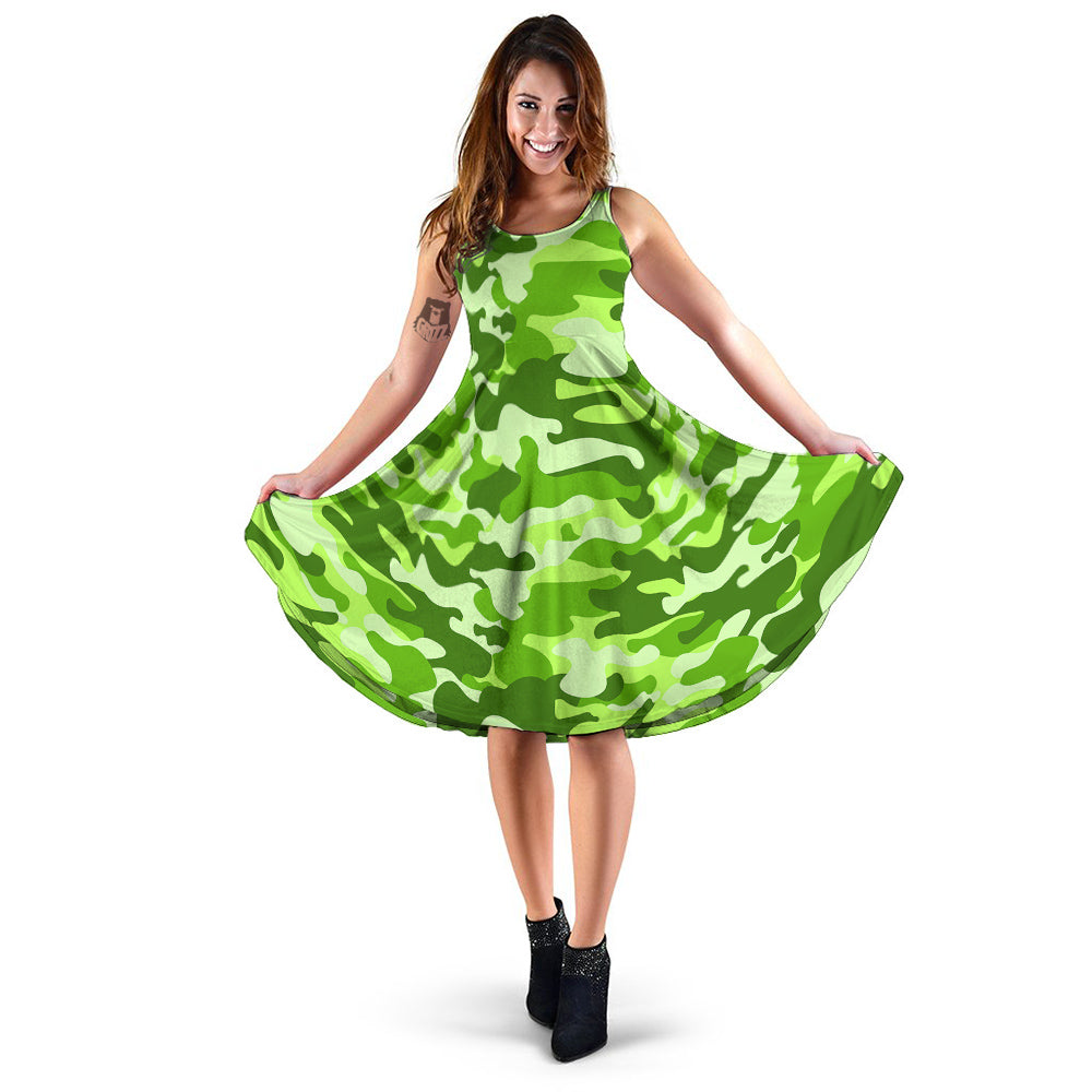 Green Neon Camo And Camouflage Print Dress-grizzshop