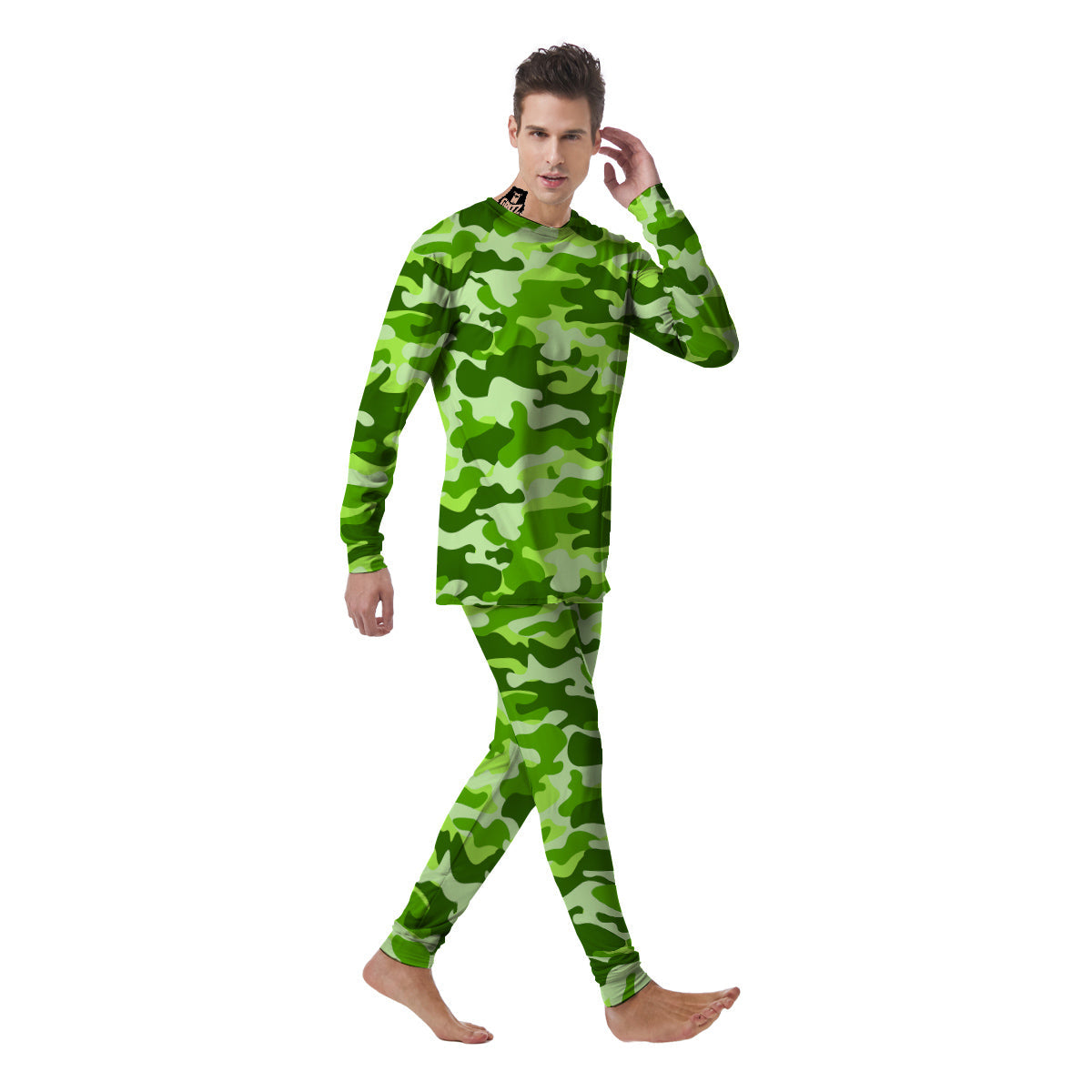 Green Neon Camo And Camouflage Print Men's Pajamas-grizzshop