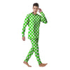 Green Neon Checkered Flag Print Men's Pajamas-grizzshop