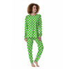 Green Neon Checkered Flag Print Women's Pajamas-grizzshop