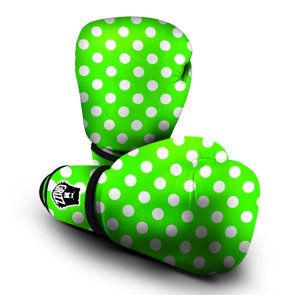 Green Neon Color Polka Dot Print Pattern Boxing Gloves-grizzshop