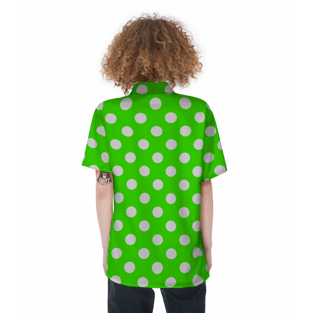 Green Neon Color Polka Dot Print Pattern Women's Short Sleeve Shirts-grizzshop