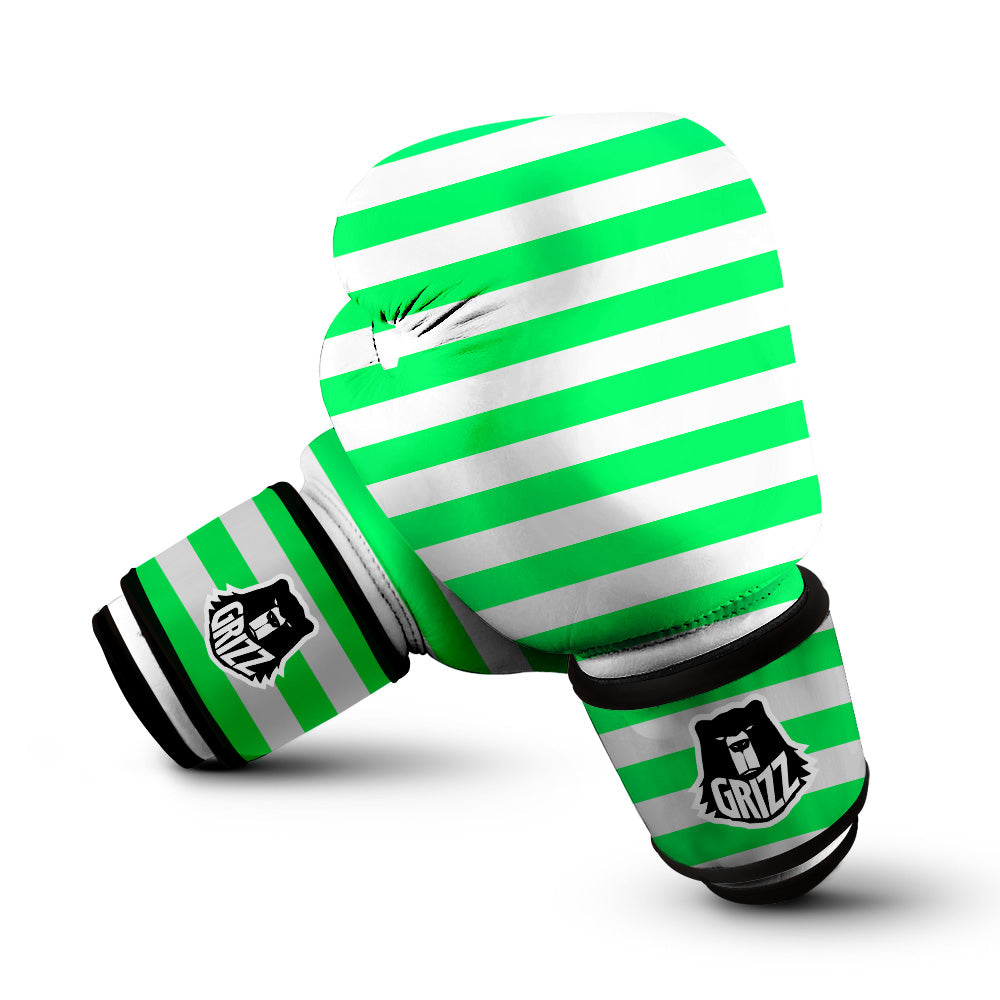 Green Neon Color Striped Print Boxing Gloves-grizzshop