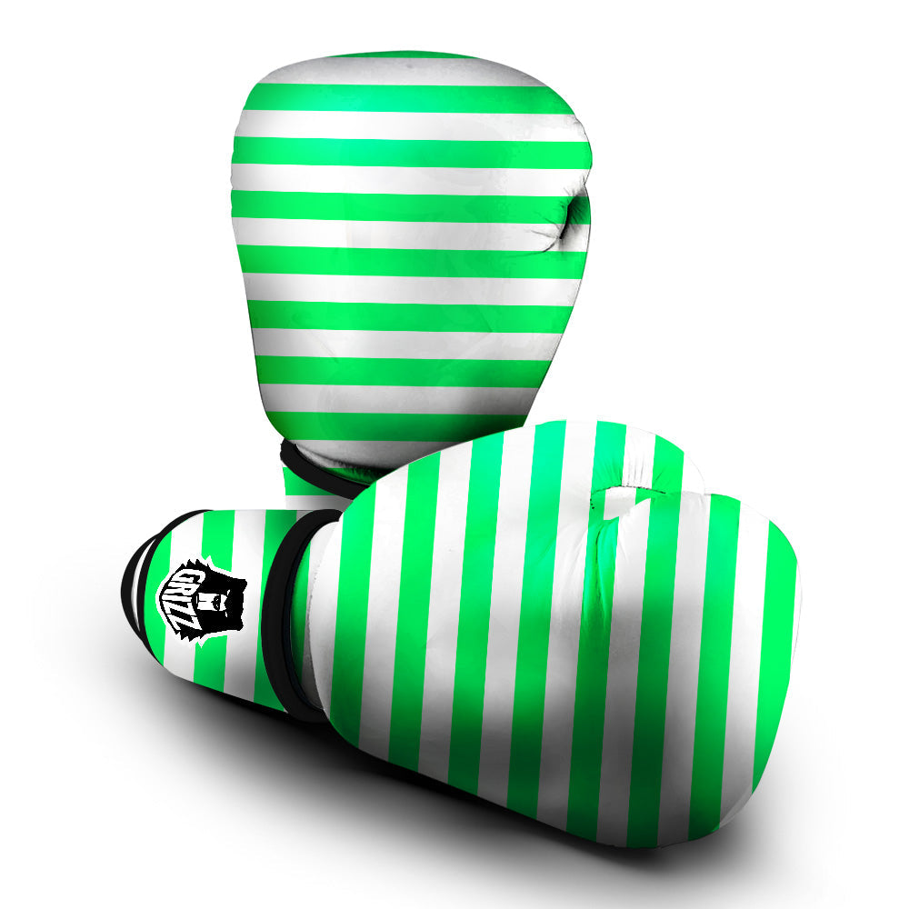 Green Neon Color Striped Print Boxing Gloves-grizzshop