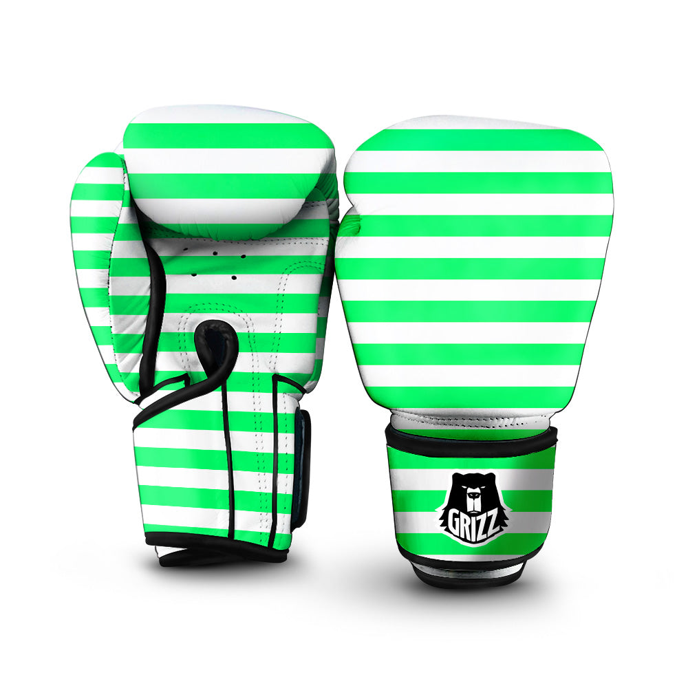 Green Neon Color Striped Print Boxing Gloves-grizzshop