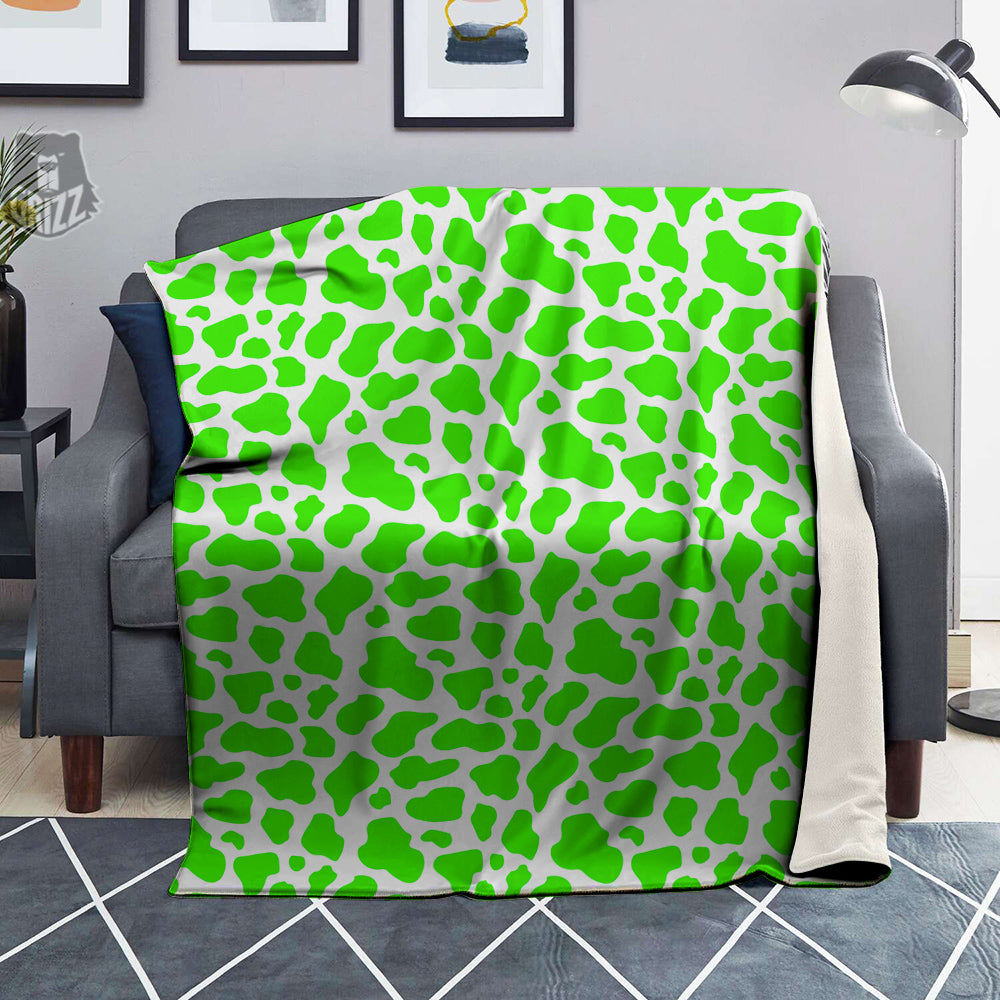 Green Neon Cow Print Pattern Blanket-grizzshop