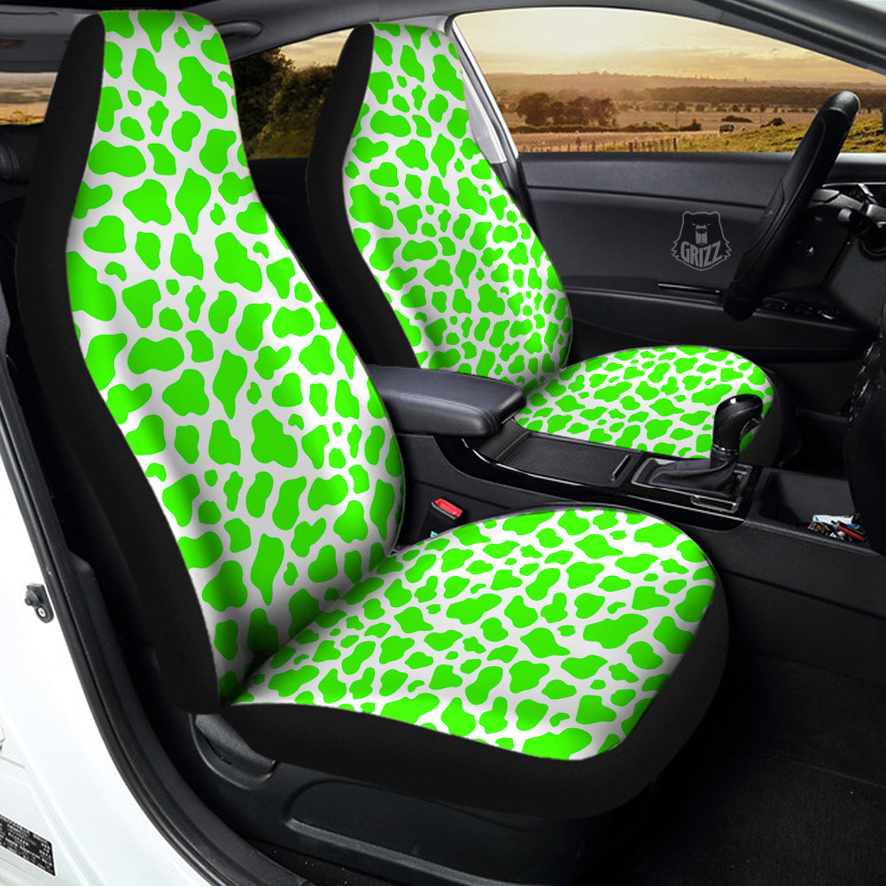 Green Neon Cow Print Pattern Car Seat Covers-grizzshop