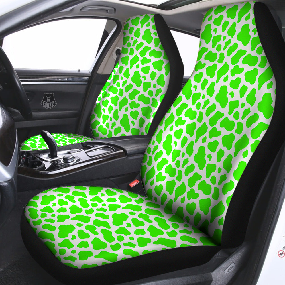 Green Neon Cow Print Pattern Car Seat Covers-grizzshop