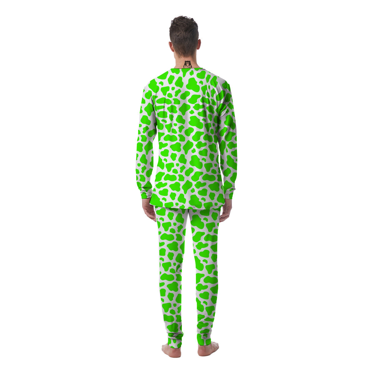 Green Neon Cow Print Pattern Men's Pajamas-grizzshop