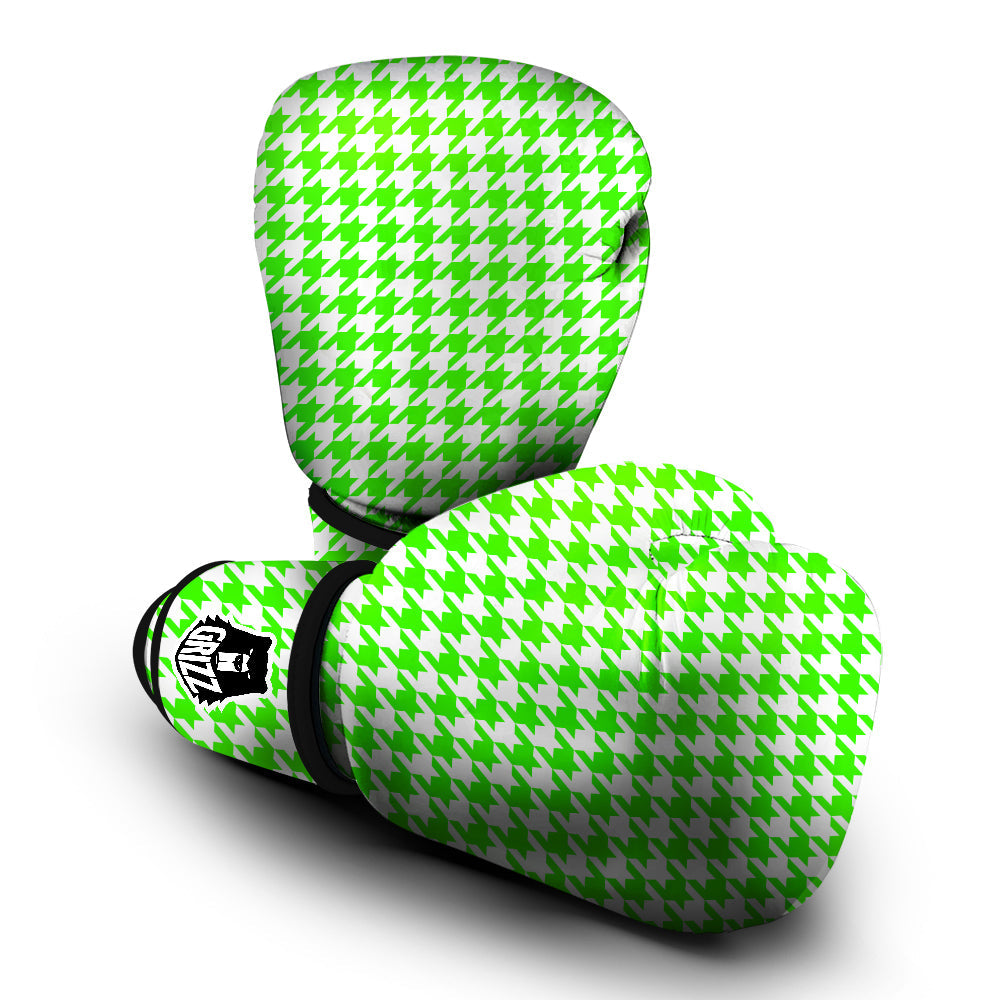 Green Neon Houndstooth Print Boxing Gloves-grizzshop