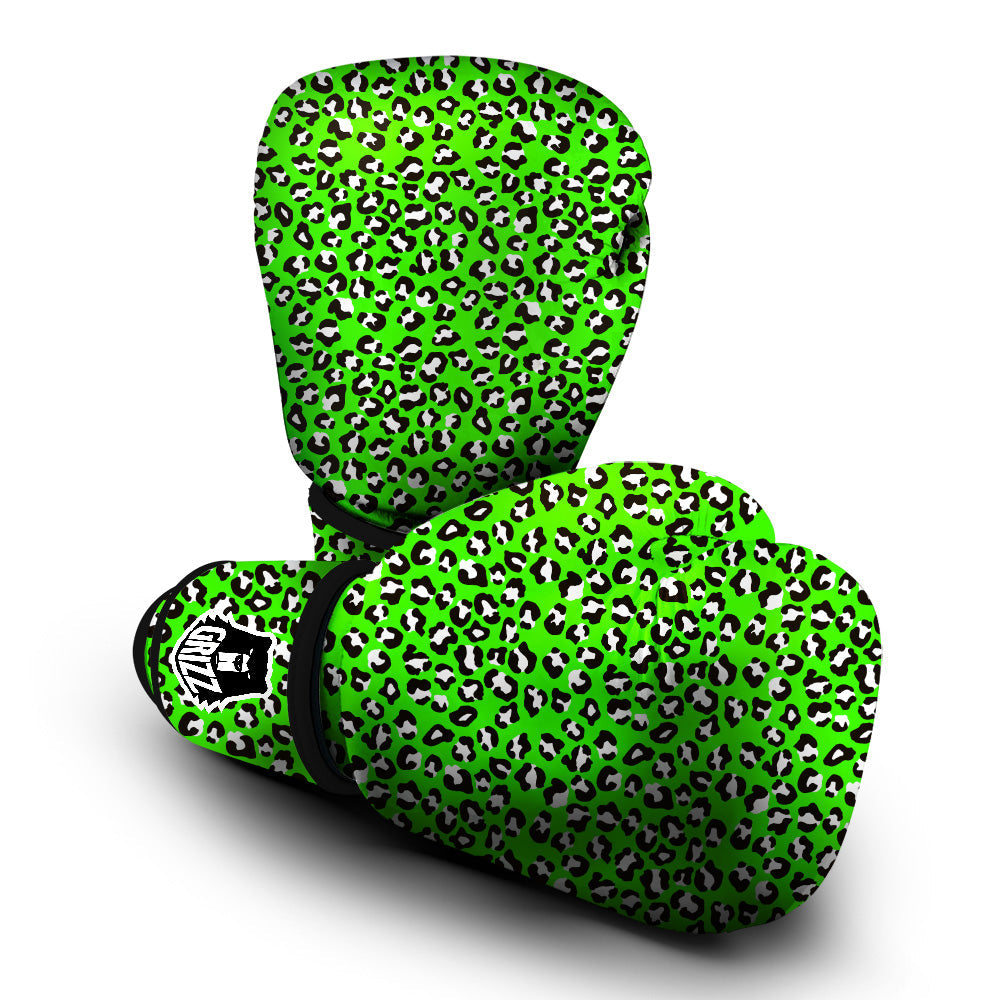 Green Neon Leopard Print Pattern Boxing Gloves-grizzshop