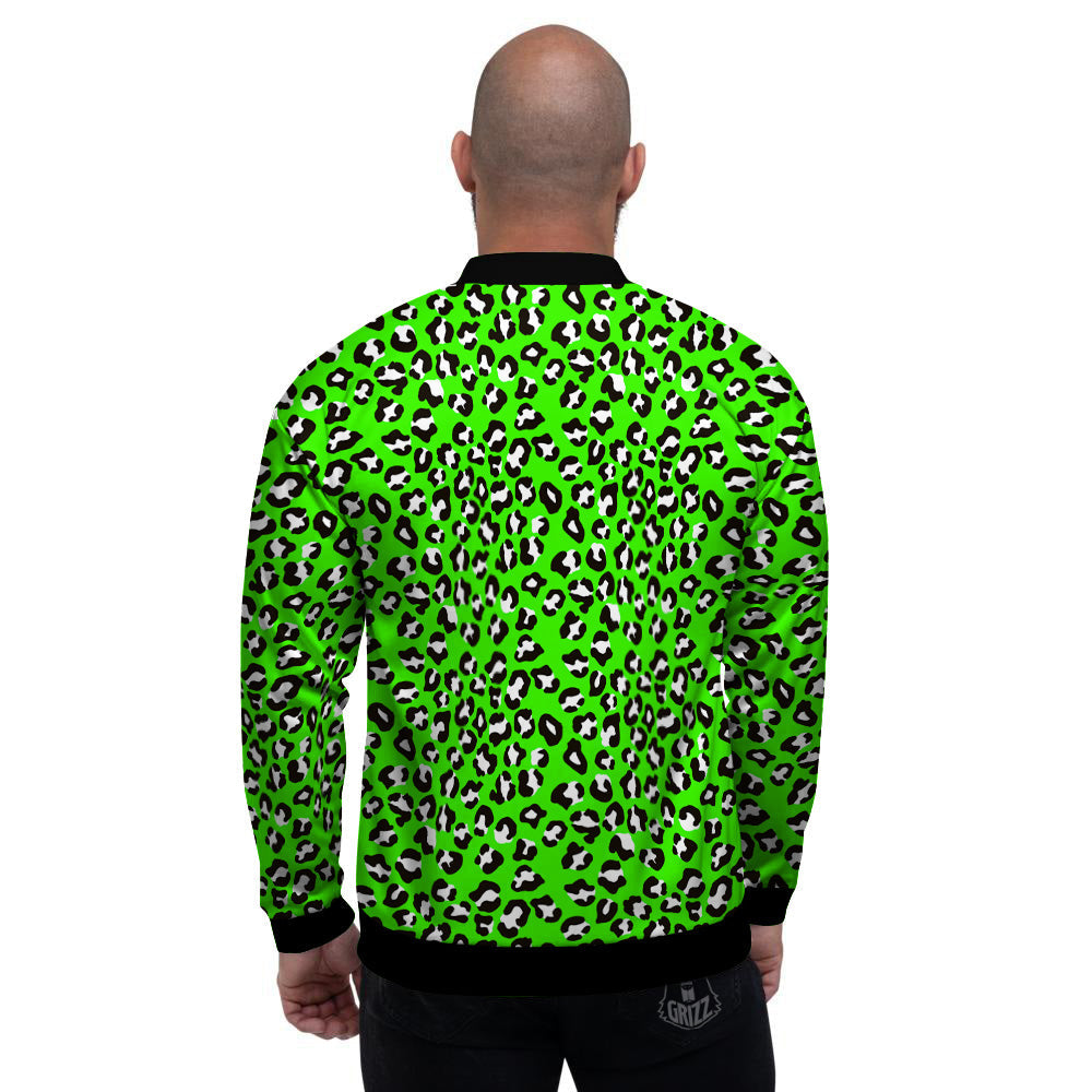 Green Neon Leopard Print Pattern Men's Bomber Jacket-grizzshop