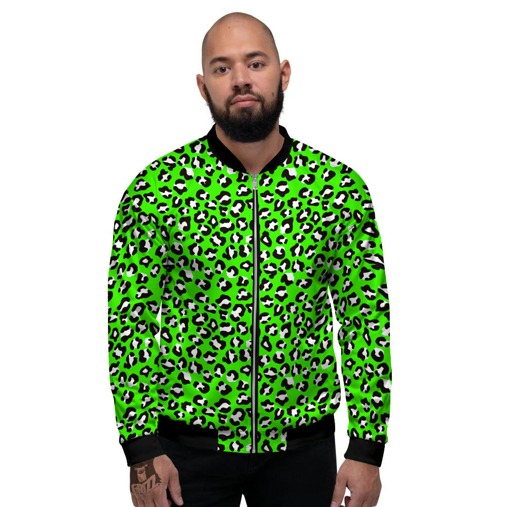 Green Neon Leopard Print Pattern Men's Bomber Jacket-grizzshop