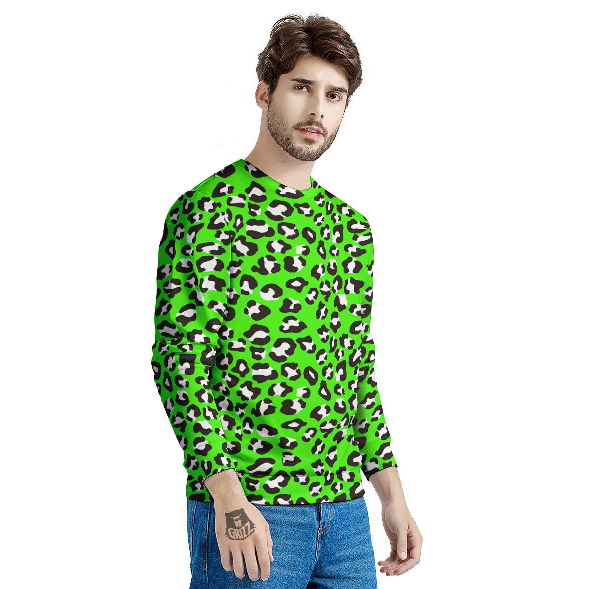 Green Neon Leopard Print Pattern Men's Sweatshirt