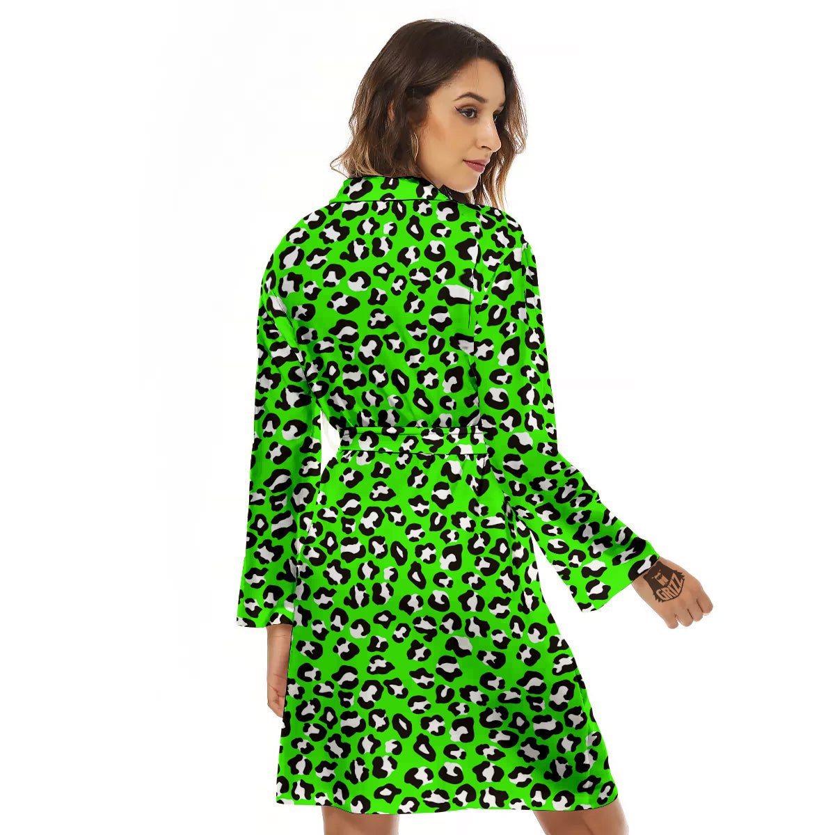 Green Neon Leopard Print Pattern Women's Robe-grizzshop