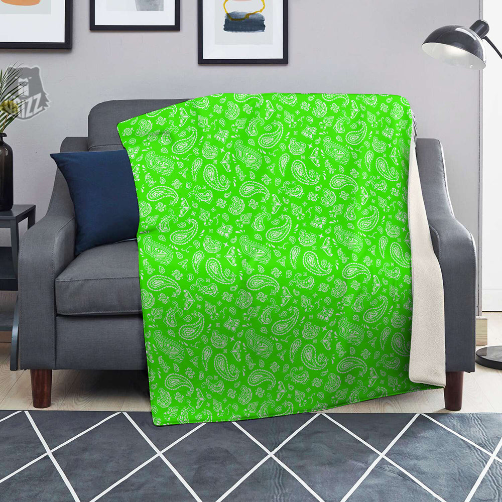 Green Neon Paisley Bandana Print Blanket-grizzshop