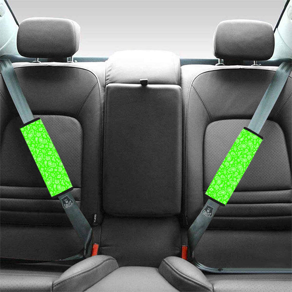 Green Neon Paisley Bandana Print Car Seat Belt Cover-grizzshop