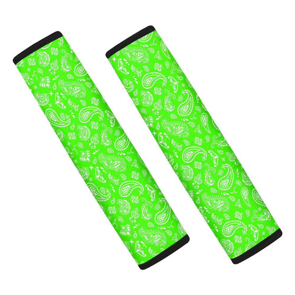 Green Neon Paisley Bandana Print Car Seat Belt Cover-grizzshop
