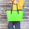 Green Neon Paisley Bandana Print Leather Tote Bag-grizzshop