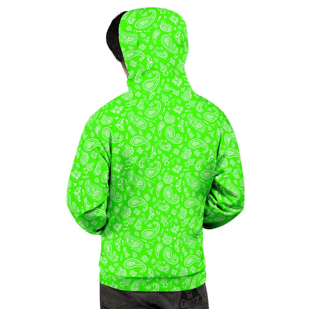 Green Neon Paisley Bandana Print Men's Hoodie-grizzshop