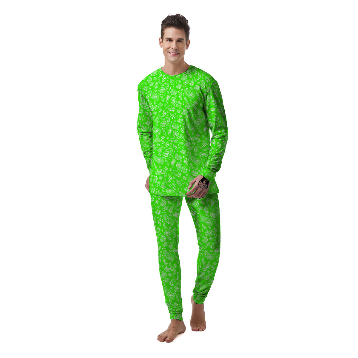 Green Neon Paisley Bandana Print Men's Pajamas-grizzshop