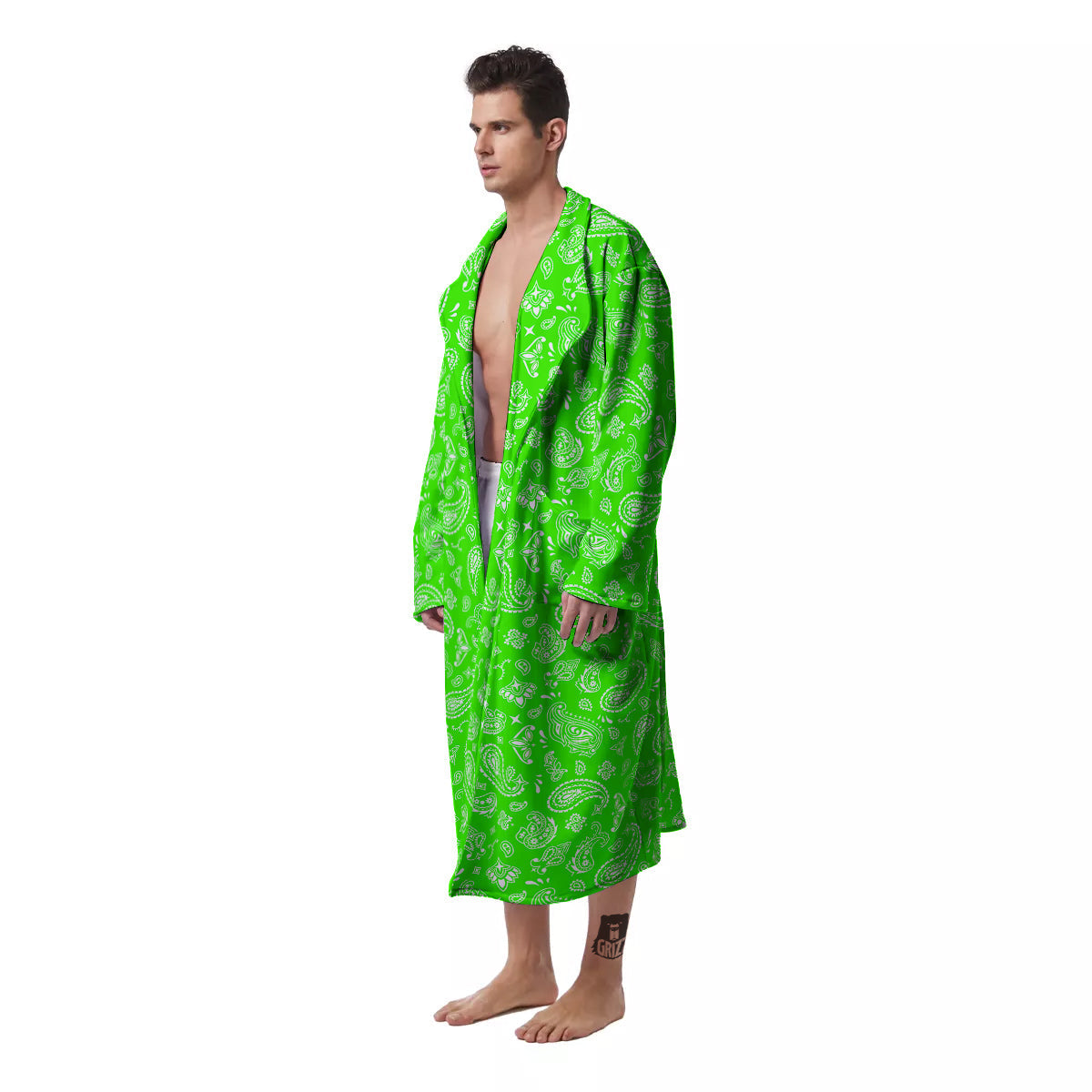 Green Neon Paisley Bandana Print Men's Robe-grizzshop