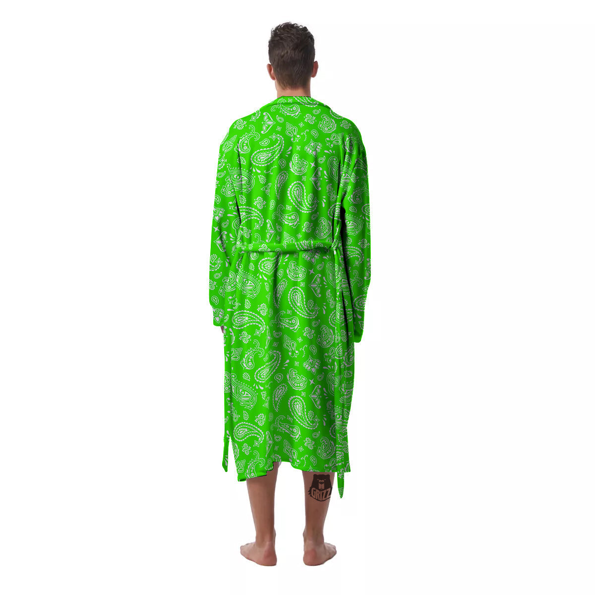 Green Neon Paisley Bandana Print Men's Robe-grizzshop