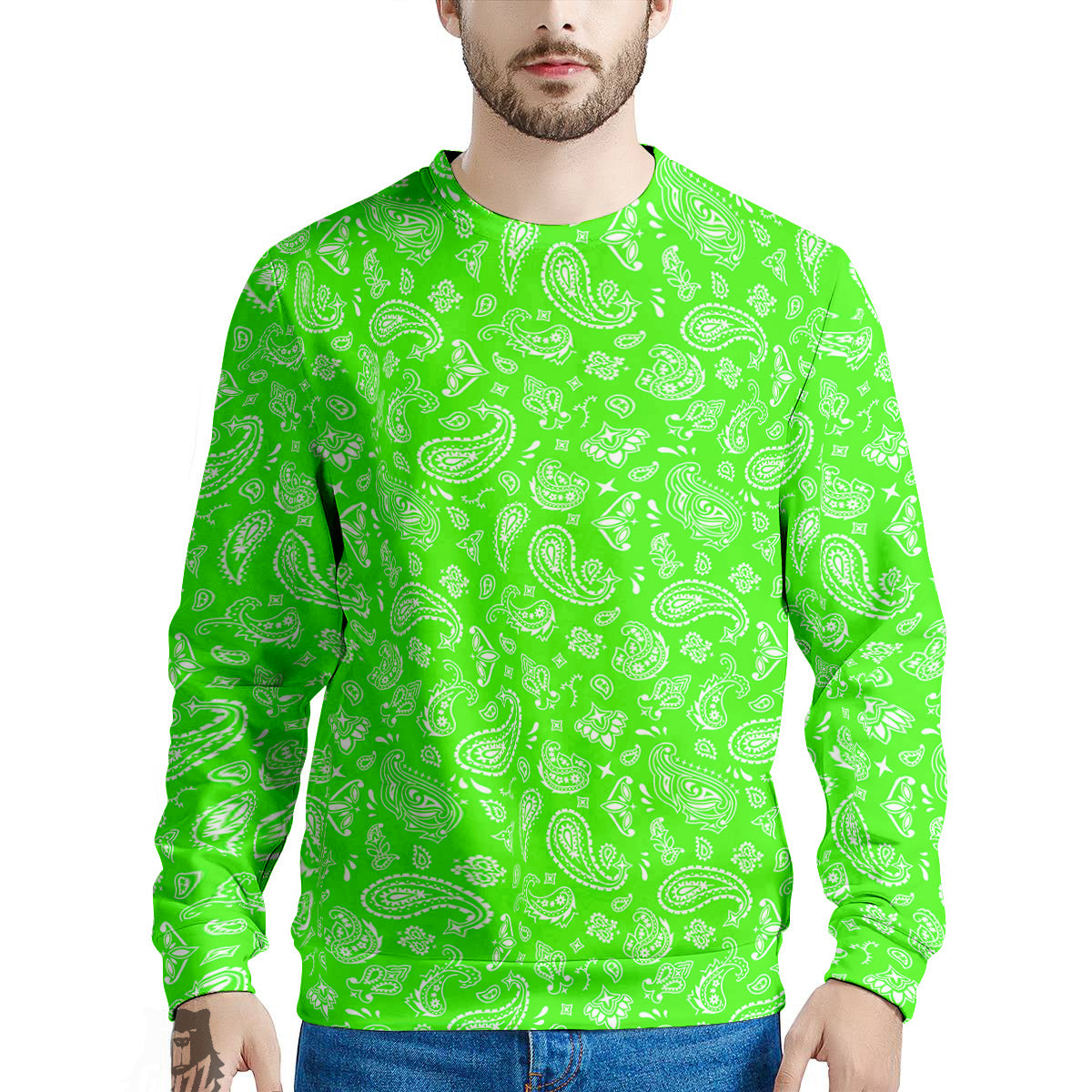 Green Neon Paisley Bandana Print Men's Sweatshirt-grizzshop